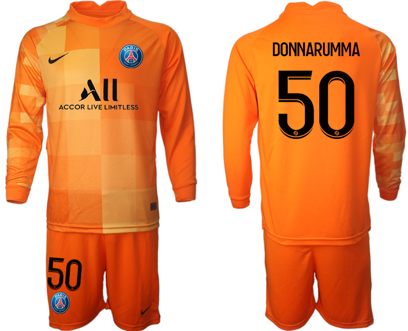 Men 2021-2022 Club Paris St German orange red goalkeeper Long Sleeve #50 Soccer Jersey->paris st german jersey->Soccer Club Jersey